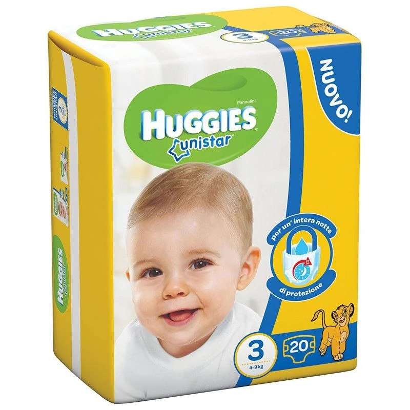 PANNOLINI HUGGIES UNISTAR 3A MISURA 19 PEZZI 1 PANNOLINI HUGGIES UNISTAR 3A MISURA 19 PEZZI
