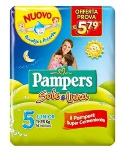 PAMPERS SOLE E LUNA 16 PEZZI 5 JUNIOR 11 A 25KG