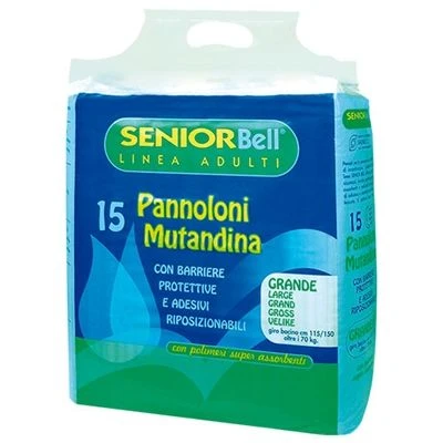 SENIORBELL GRANDE PANNOLINI Per ADULTI 15 PEZZI, >70 Kg 1 SENIORBELL GRANDE PANNOLINI Per ADULTI 15 PEZZI, >70 Kg