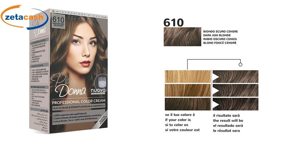 TINTURA CAPELLI PIU' DONNA COLORE N. 610 BIONDO SCURO CENERE 1 TINTURA CAPELLI PIU' DONNA COLORE N. 610 BIONDO SCURO CENERE